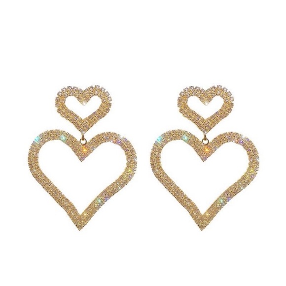 🌈2/$20🌈 Rhinestone double heart earring - Picture 6 of 7